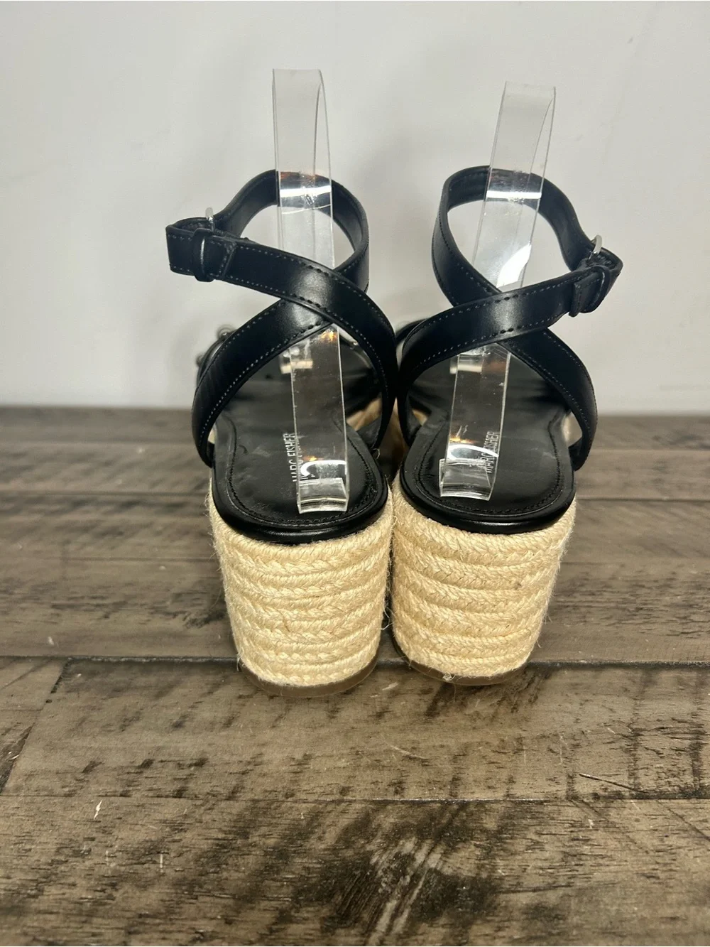 Marc Fisher Black Studded Espadrille Platform Sandal with Ankle Strap